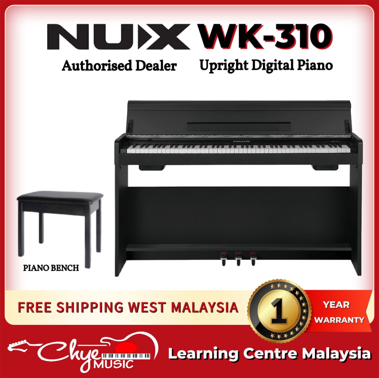 NUX WK-310 Upright Digital Piano (Black)