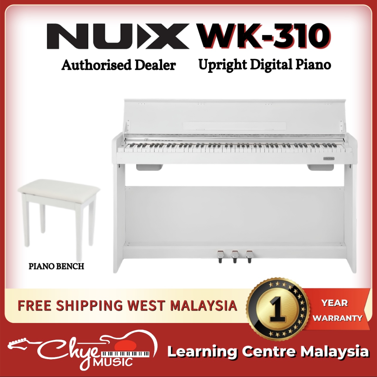 NUX WK-310 Upright Digital Piano (White)